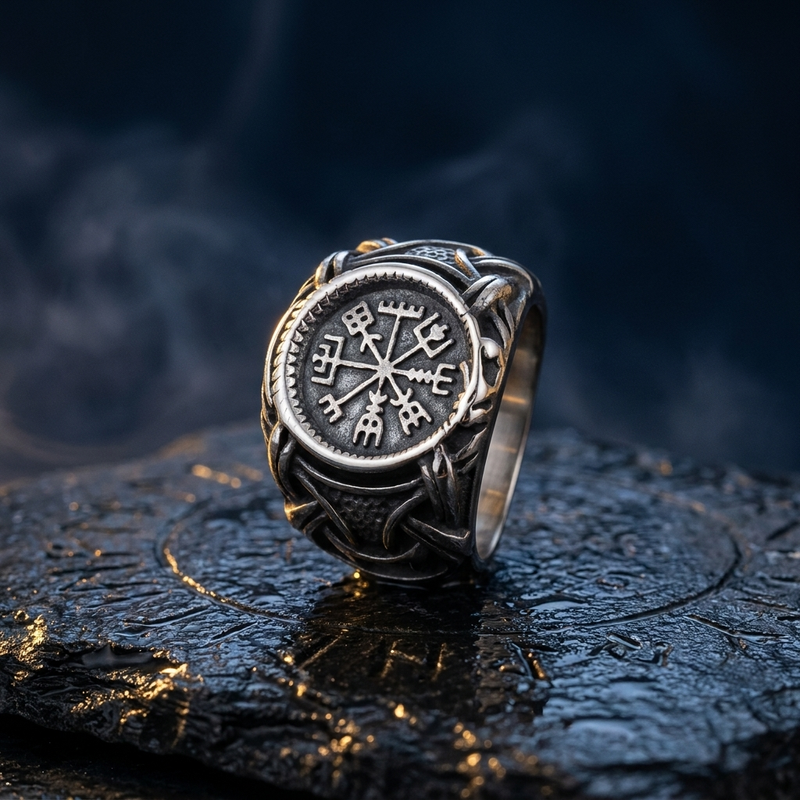 Anneau Vegvisir compas runique en contexte nordique