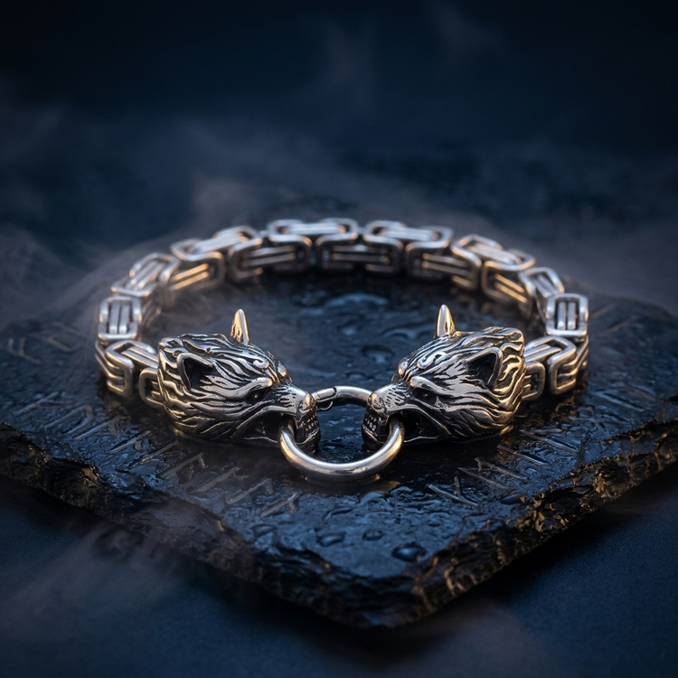 Bracelet Loups d'Odin Geri et Freki en contexte nordique
