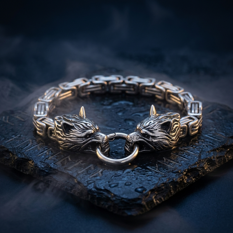 Bracelet Loups d'Odin Geri et Freki en contexte nordique