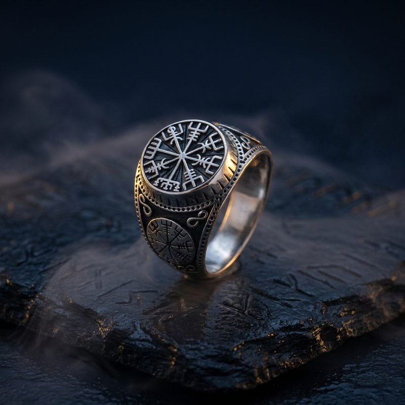 Chevalière Vegvisir en contexte nordique