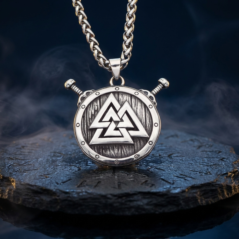 Amulette Viking Bouclier Valknut en contexte nordique