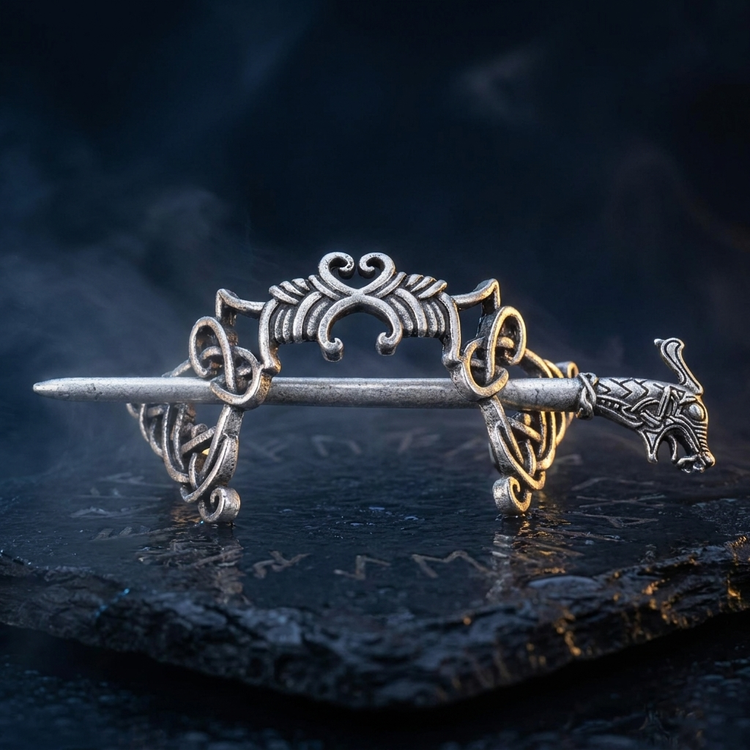 Broche à Cheveux Valkyrie en contexte nordique