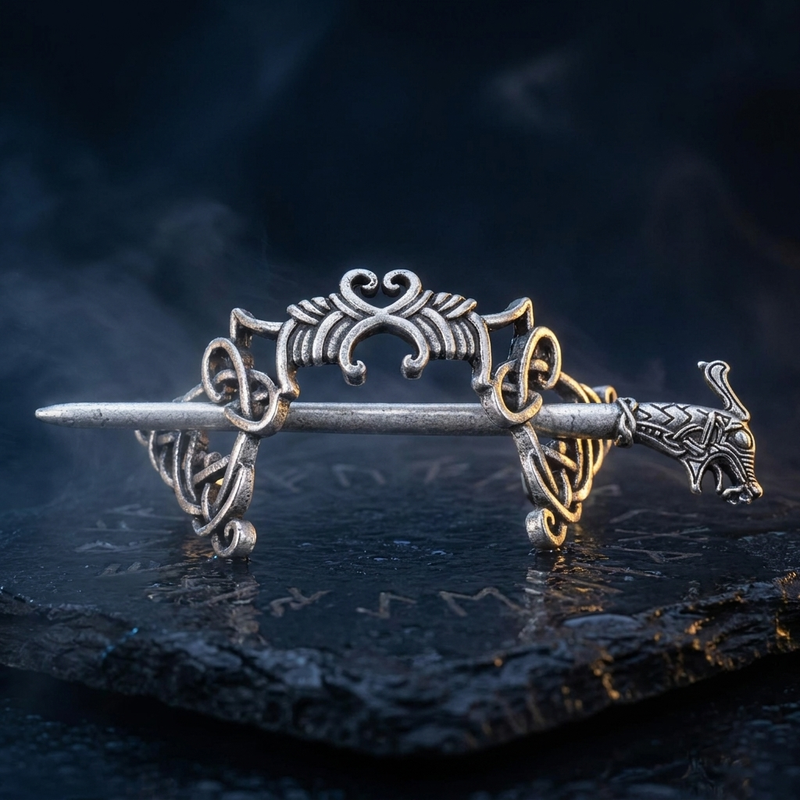 Broche à Cheveux Valkyrie en contexte nordique