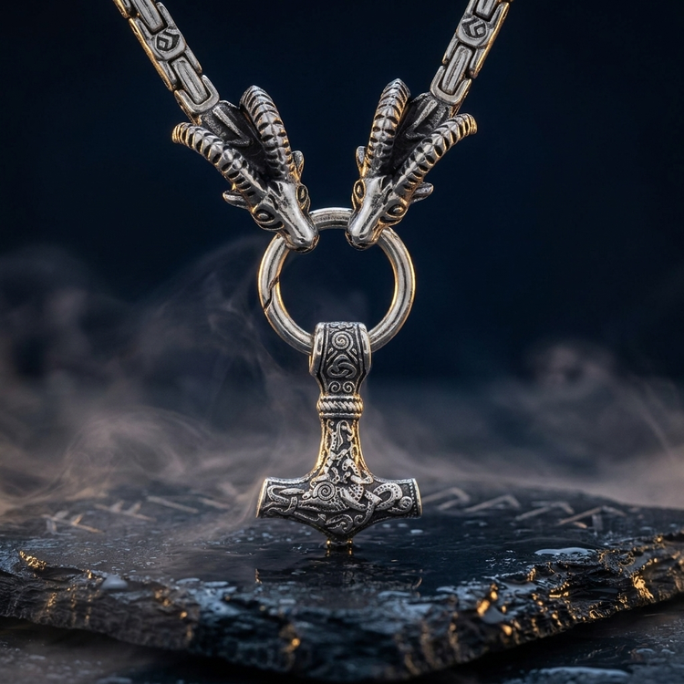 Chaîne Geitur Thor Pendentif Mjölnir en contexte nordique
