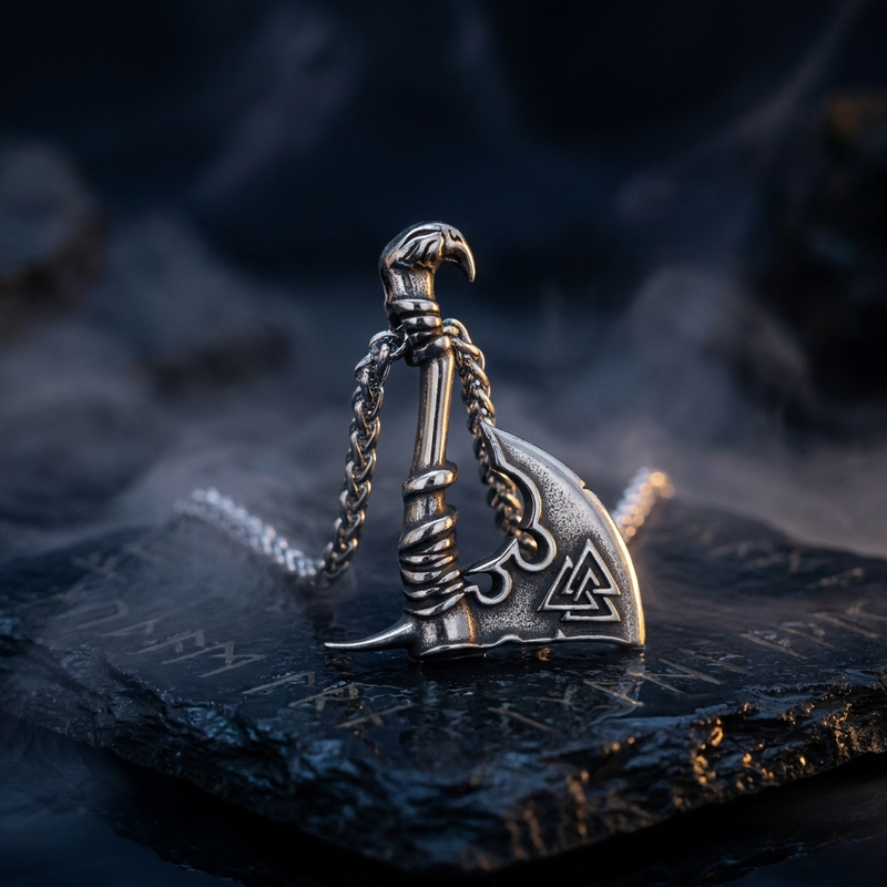 Collier Viking Hâche Valknut en contexte nordique