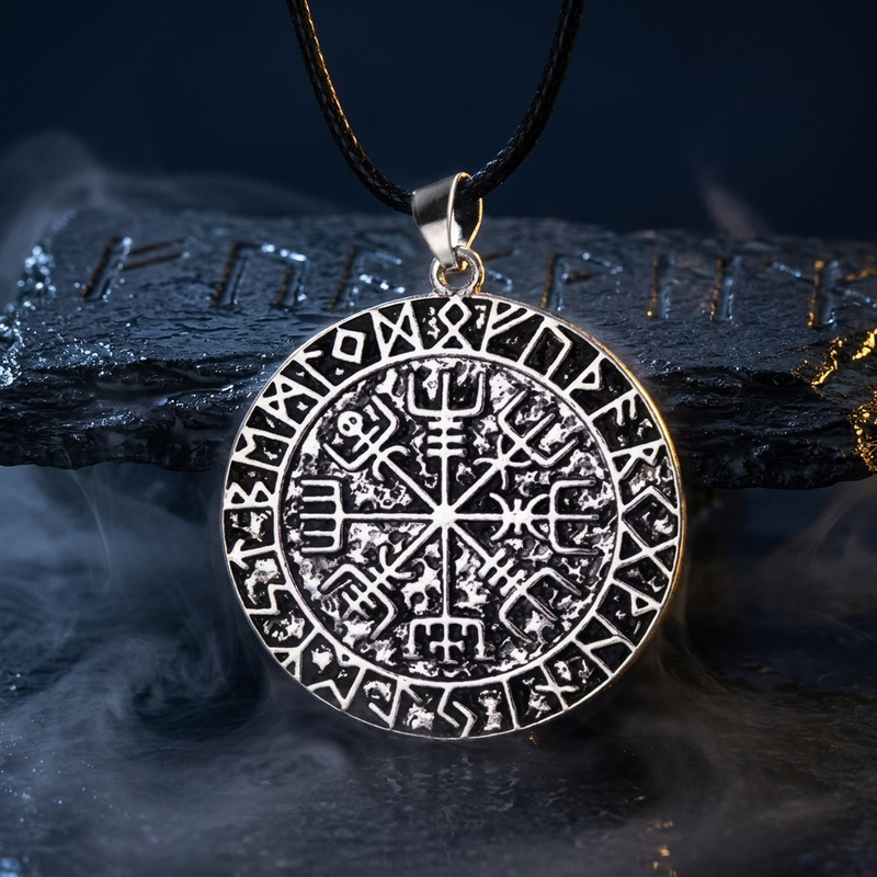 Pendentif Compas Runes Vegvisir en contexte nordique